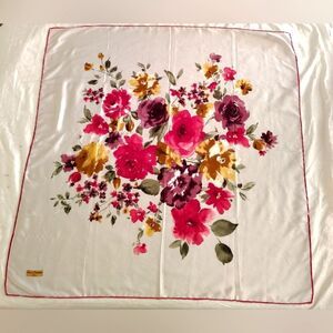 Luis Carden Floral 💯 Silk Scarf  Flowers Rolled Hem